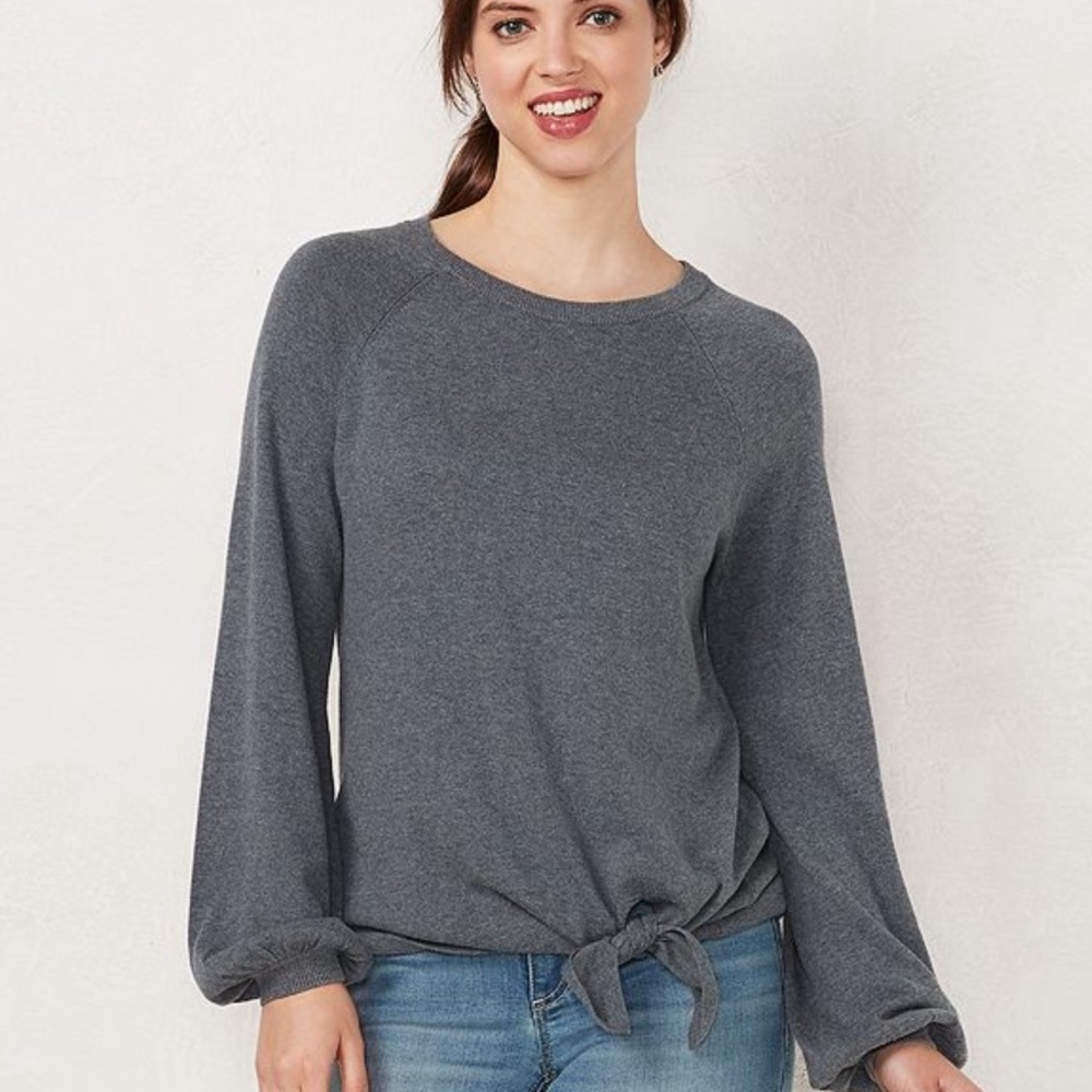 LC Lauren Conrad Charcoal Gray Knotted Sweater. XL NWT